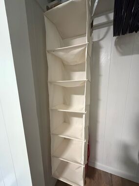 Neutral Cream Hanging Closet Organizer - 6-Shelf Fabric Storage